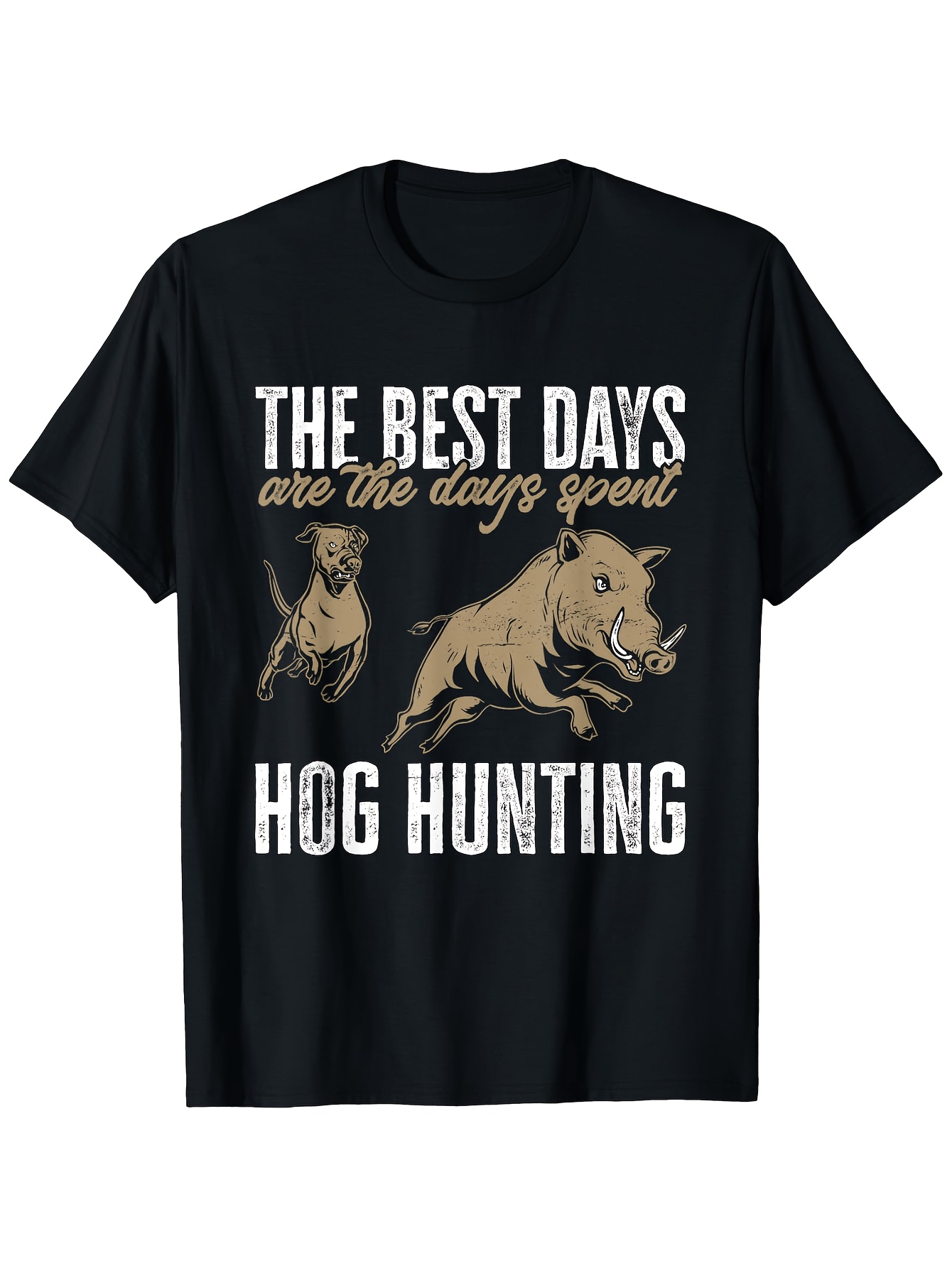Wildman Hunting & Outdoor Photos - 野猪狩猟犬プリントTシャツ クルーネック 半袖Tシャツ カジュアル オールシーズン ニット生地トップス