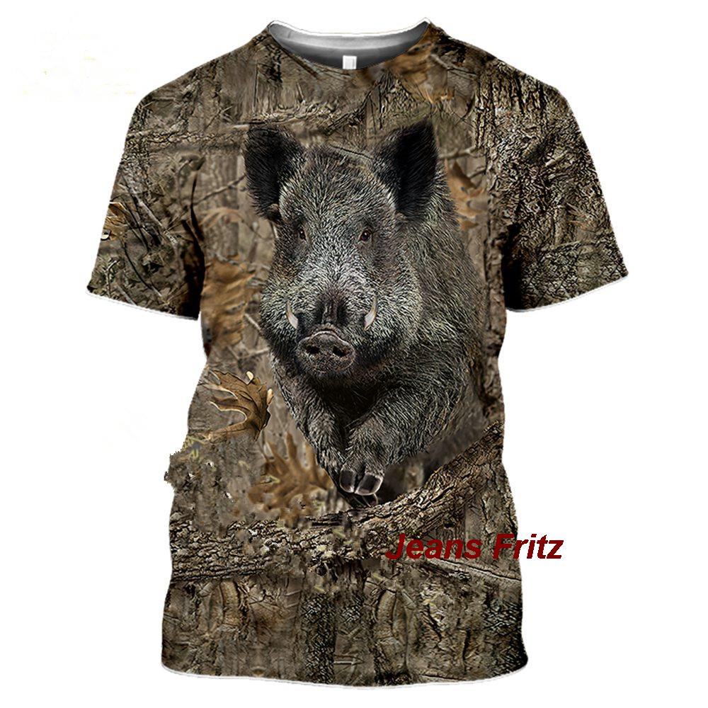 Wildman Hunting & Outdoor Photos - メンズ半袖Tシャツ,カモフラージュ,動物,野生,3D,夏,レジャー,ファッショナブル,ストリート,2023