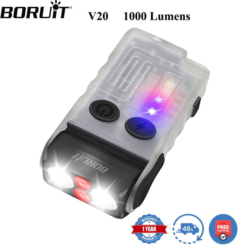 Outdoor Hunting Lights - BORUiT V20 蛍光ブザー EDC LEDキーチェーン懐中電灯 ヘッドスイベル付き