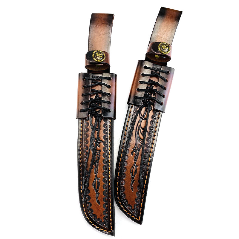 Knife Hunting Fixed Blade - 本革固定刃ナイフシース - ハンティングナイフ用ユニバーサルフルグレインレザーケース、エンボス加工デザイン