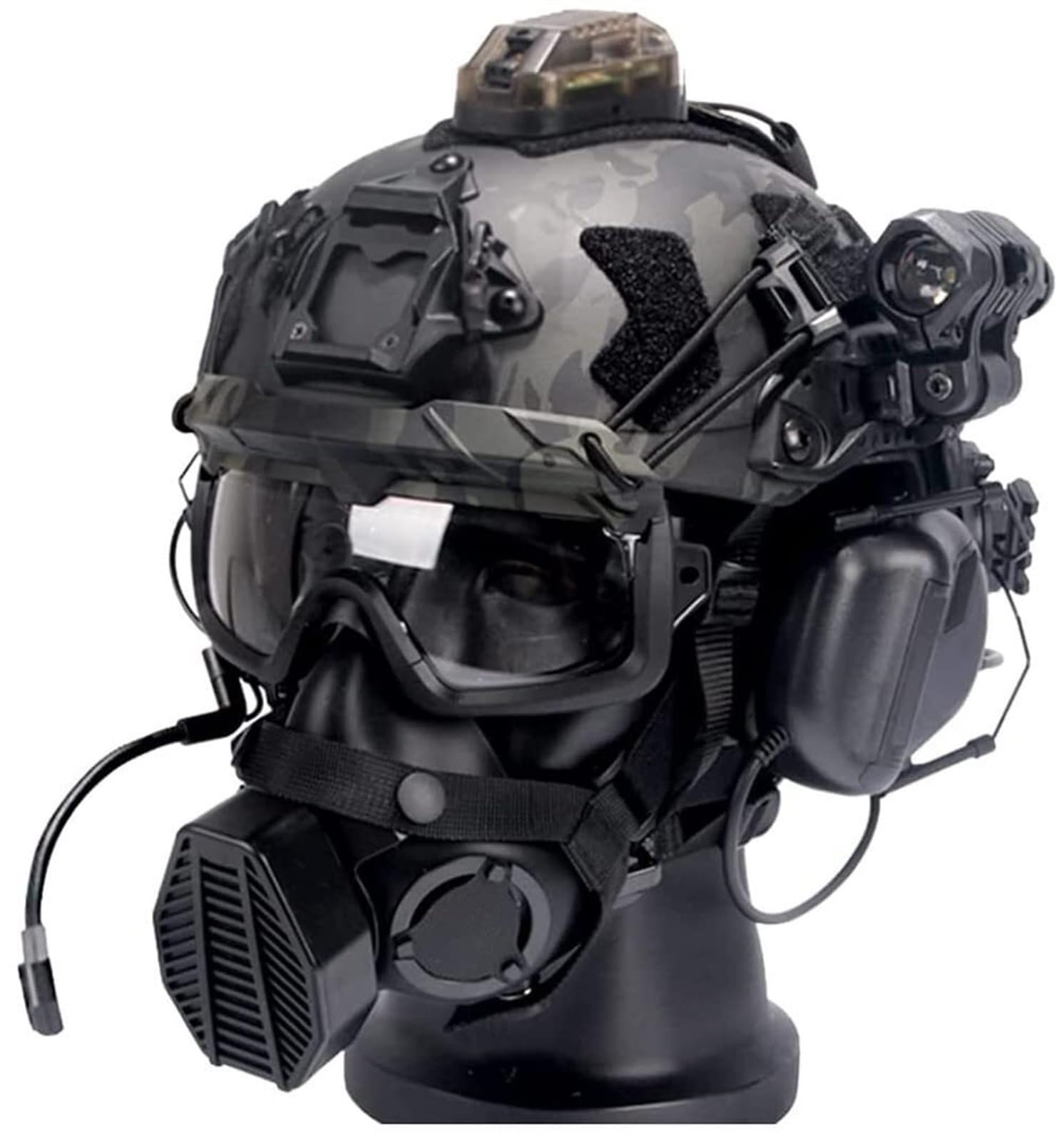Outdoor Hunting Movies - エアソフトヘルメットセット ノイズリダクション戦術ヘッドセット付き 懐中電灯ゴーグル 屋外狩猟用 ペイントボール撮影 映画小道具用