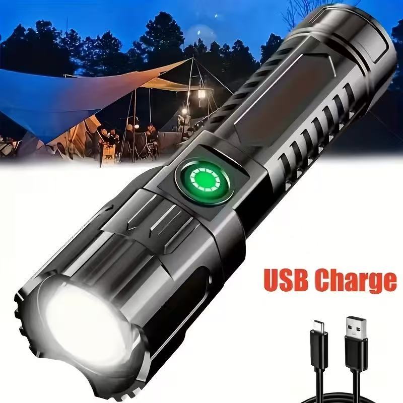 Outdoor Hunting Lights - 新型高出力LED懐中電灯 USB充電式トーチ ズーム機能付きライト 内蔵バッテリー キャンプ ハイキング