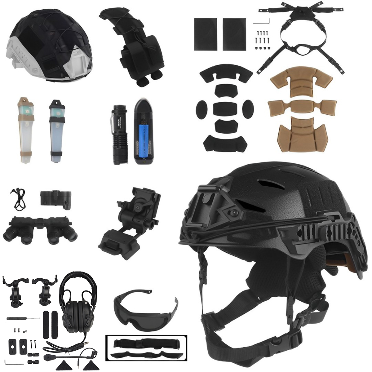 戦術ヘルメットセット 通信ヘッドセット付き ナイトビジョンモ - Outdoor Hunting Movies のレビューと価格